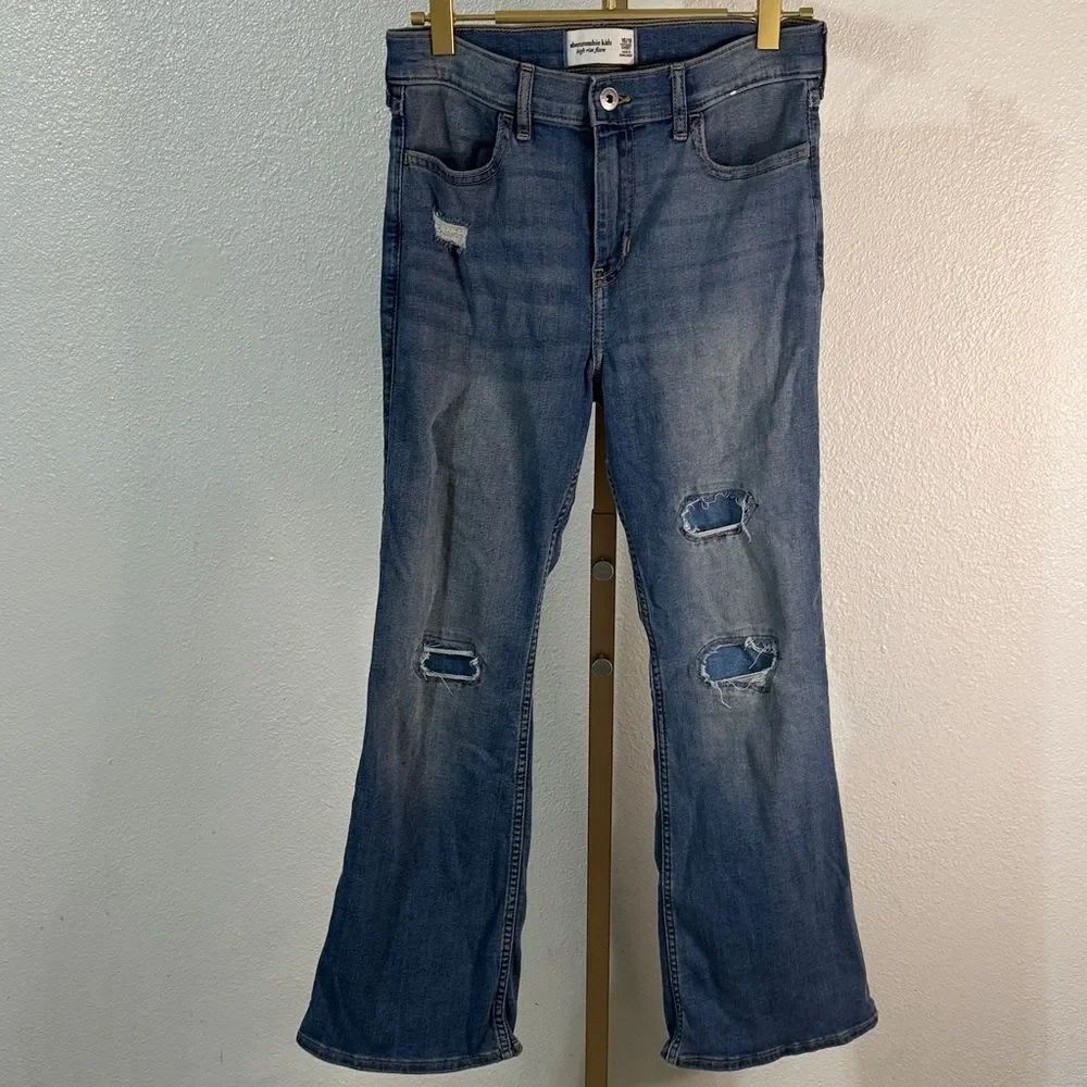 Abercrombie Kids- High rise flare Distressed Jeans- Girls 15/16 short